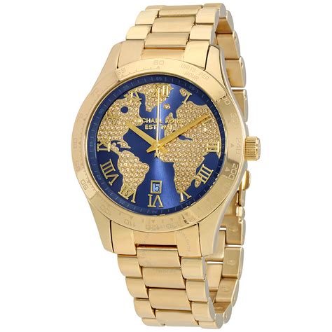 michael kors gold blue watch|michael kors blue watch ladies.